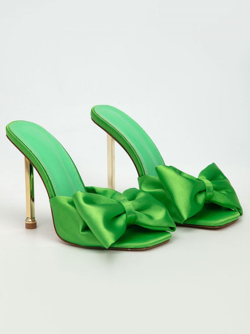 Mules À Talons Pour Femmes Avec Nœuds Et Talon Aiguille Satin Sarcelle - Vert