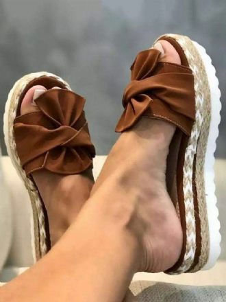 Pantoufle À Talon Marron Pour Femmes Bout Ouvert Plat Mules Talons Supérieurs Tissu Éponge