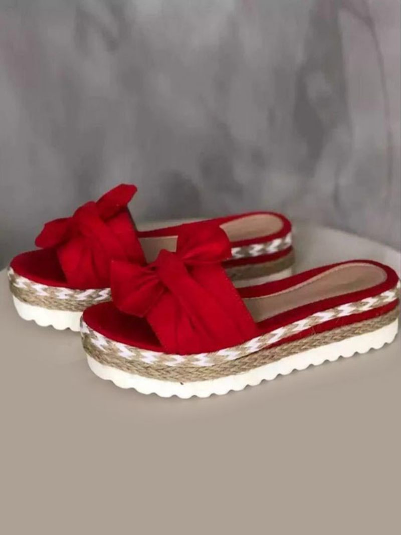 Pantoufle À Talon Marron Pour Femmes Bout Ouvert Plat Mules Talons Supérieurs Tissu Éponge - Rouge