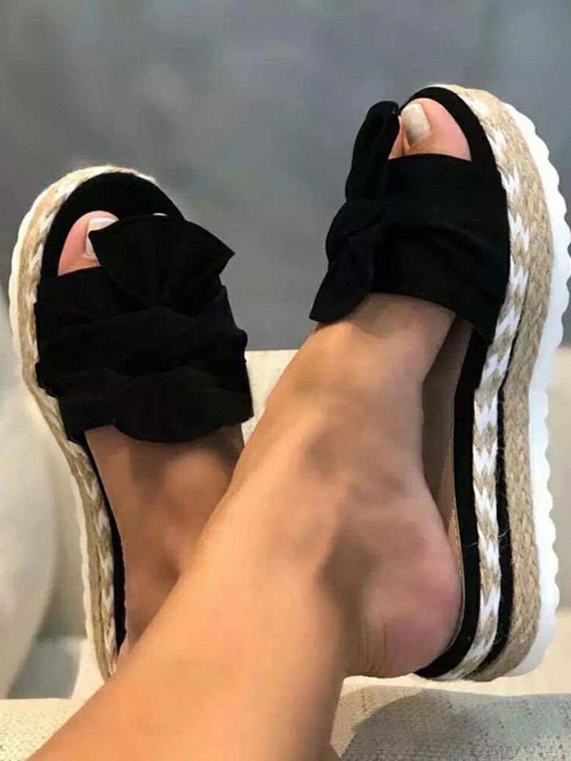 Pantoufle À Talon Marron Pour Femmes Bout Ouvert Plat Mules Talons Supérieurs Tissu Éponge - Noir