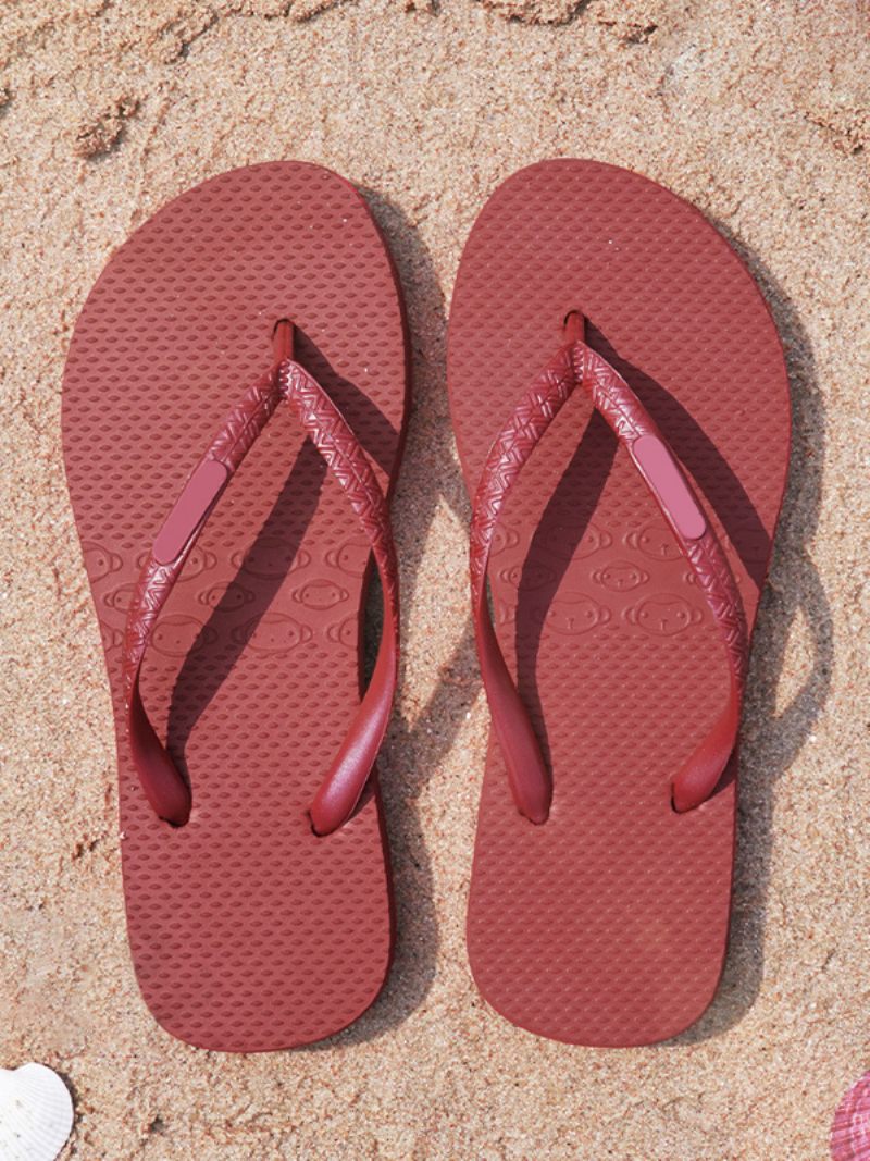 Sandales À Glissière Caoutchouc Marron Café Bout Rond Pour Femmes - Rouge