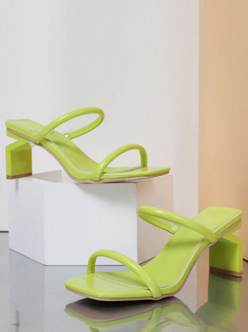 Sandales À Glissière Pour Femmes Chic Cuir Pu Bout Ouvert Pantoufles Talon Forme Spéciale - Vert Clair