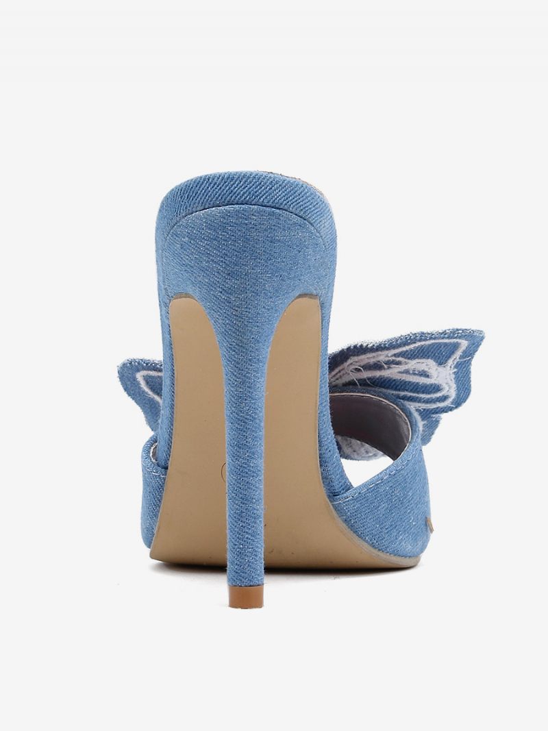 Sandales À Glissière Pour Femmes Chic Textile Bout Pointu Pantoufles Talons Aiguilles - Bleu Ciel Clair