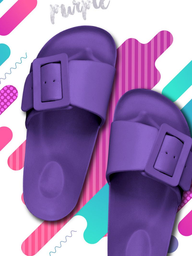 Sandales À Glissière Pour Femmes Noires Boutons Décontractés - Violet