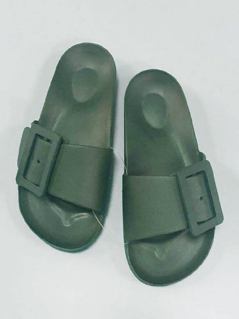 Sandales À Glissière Pour Femmes Noires Boutons Décontractés - Vert