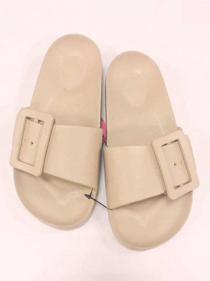 Sandales À Glissière Pour Femmes Noires Boutons Décontractés - Beige