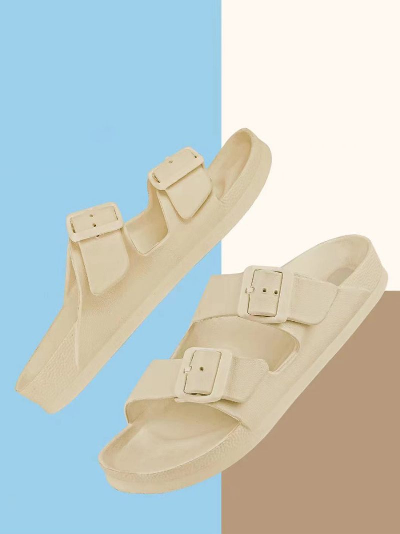 Sandales À Glissière Pour Femmes Pantoufles Décontractées Bout Rond Caoutchouc - Beige