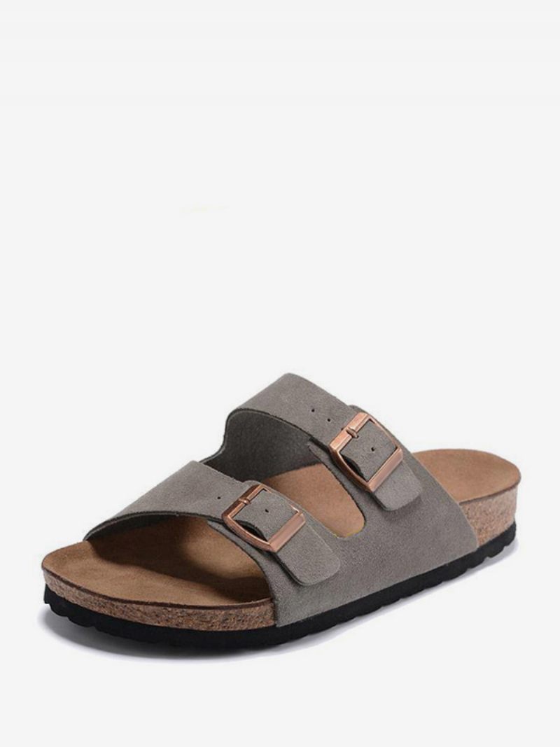 Sandales À Glissière Pour Femmes Pantoufles Décontractées Bout Rond Caoutchouc Bloc Couleur - Gris