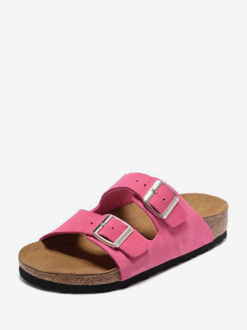 Sandales À Glissière Pour Femmes Pantoufles Décontractées Bout Rond Caoutchouc Bloc Couleur - Rose