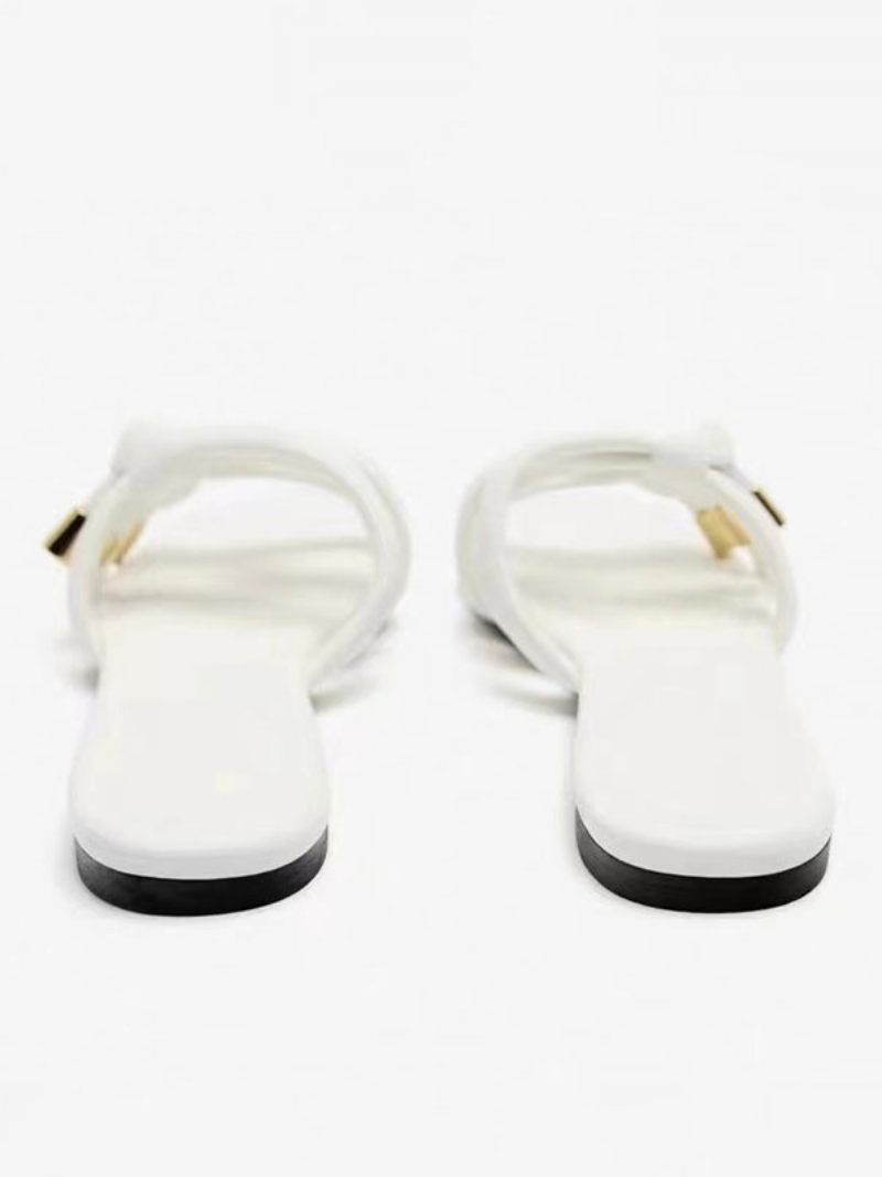 Sandales À Glissière Pour Femmes Pantoufles Plates Chics Cuir Pu Bout Ouvert - Blanc