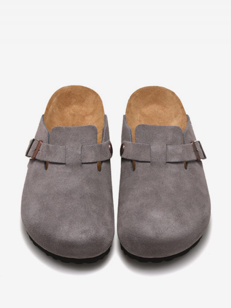 Sandales À Glissière Marron Café Cuir Vache Bout Rond Pour Femmes - Gris