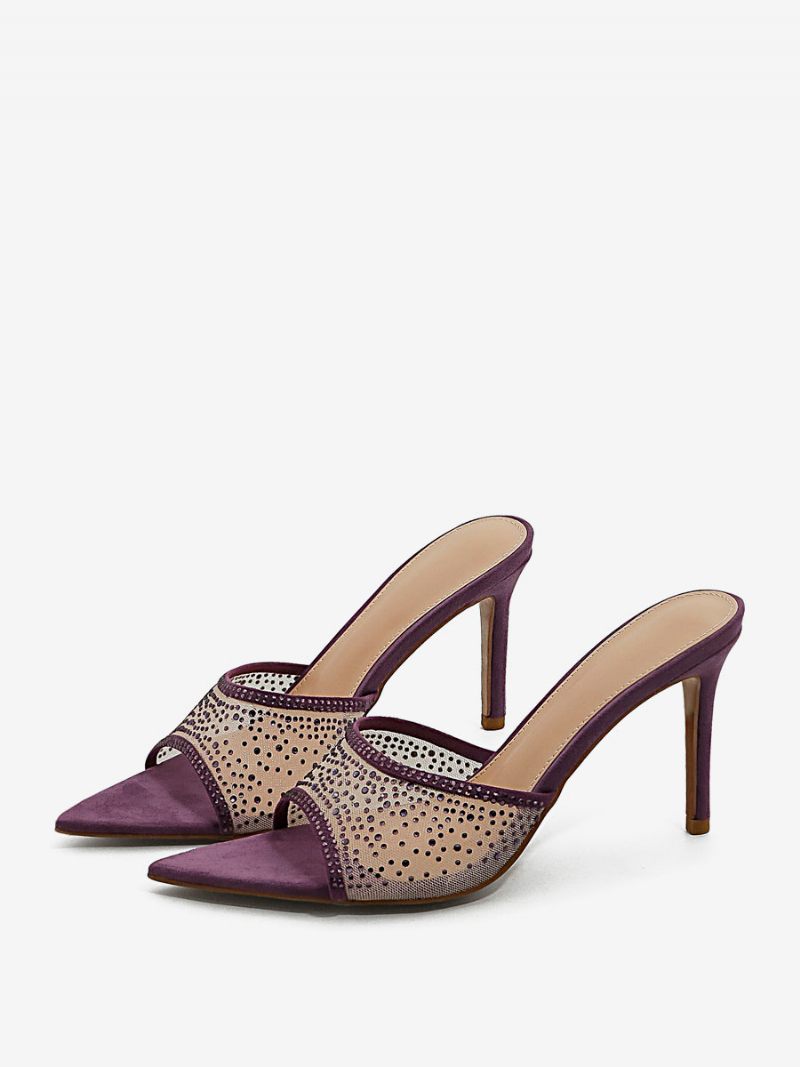 Sandales À Talons Hauts Pour Femmes Bout Pointu Aiguilles Dessus Micro-daim - Violet