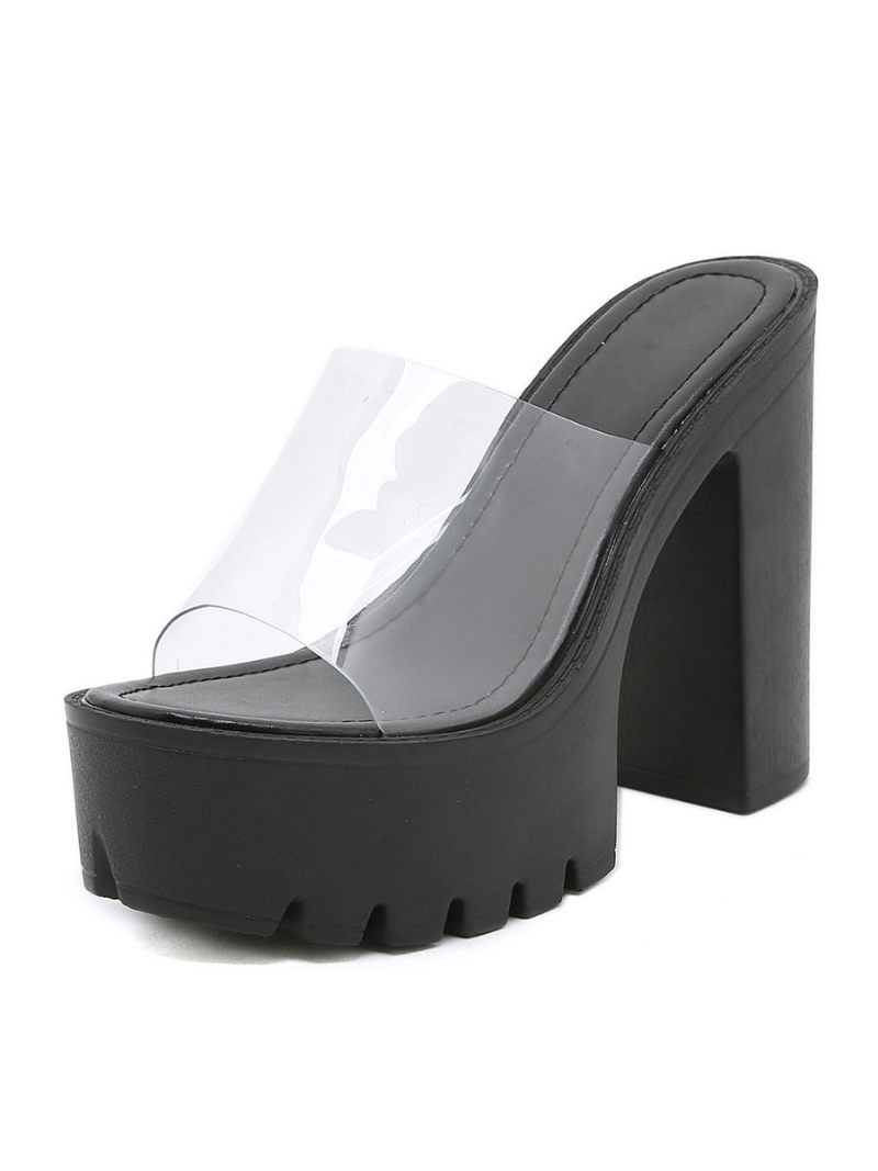 Slingbacks Pour Femmes Talon Épais Mules Supérieures Pvc Marron Café - Noir