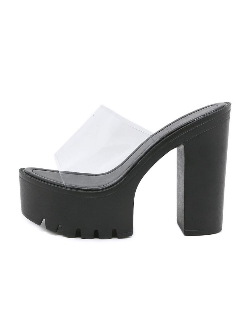 Slingbacks Pour Femmes Talon Épais Mules Supérieures Pvc Marron Café - Noir