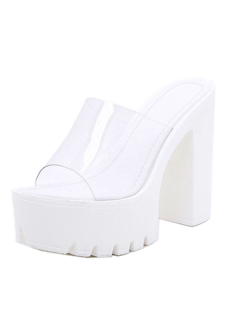 Slingbacks Pour Femmes Talon Épais Mules Supérieures Pvc Marron Café - Blanc