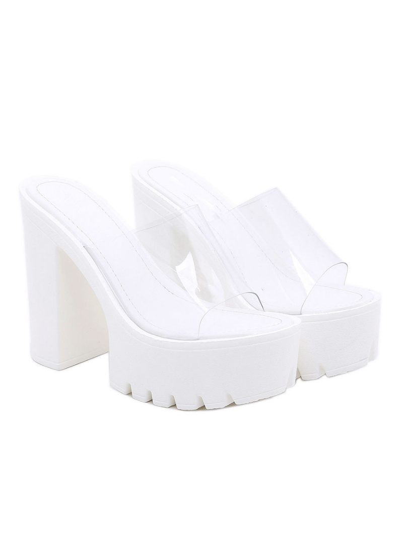 Slingbacks Pour Femmes Talon Épais Mules Supérieures Pvc Marron Café - Blanc