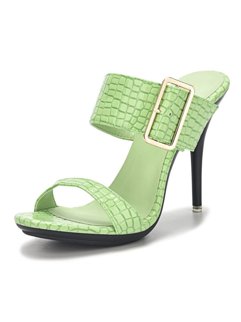 Talon Mule À Boucle Pour Femmes Imprimé Croco Noir - Vert Clair