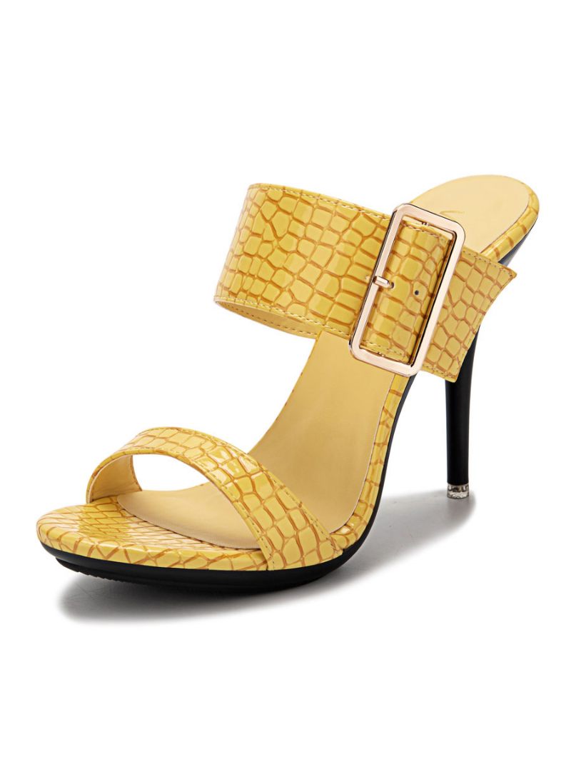 Talon Mule À Boucle Pour Femmes Imprimé Croco Noir - Jaune