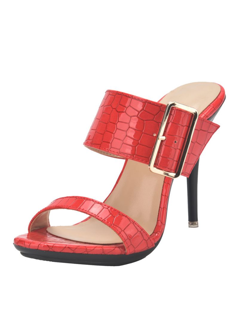 Talon Mule À Boucle Pour Femmes Imprimé Croco Noir - Rouge