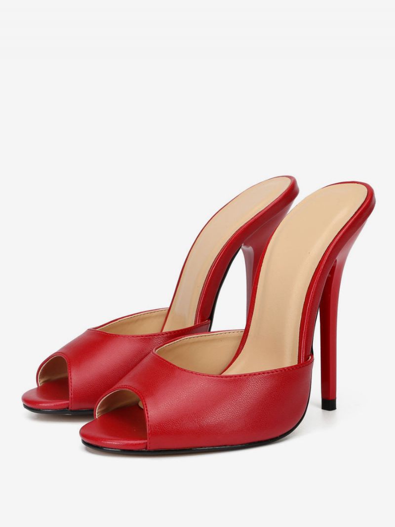 Talons Aiguilles À Et Bout Ouvert Pour Femmes Cuir Végétalien Rouge