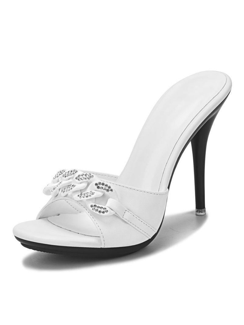 Talons Mules À Chaînes Strass Pour Femmes - Blanc