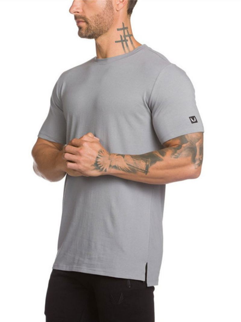 T-shirts Basiques À Manches Courtes Et Col Rond Pour Hommes - Gris