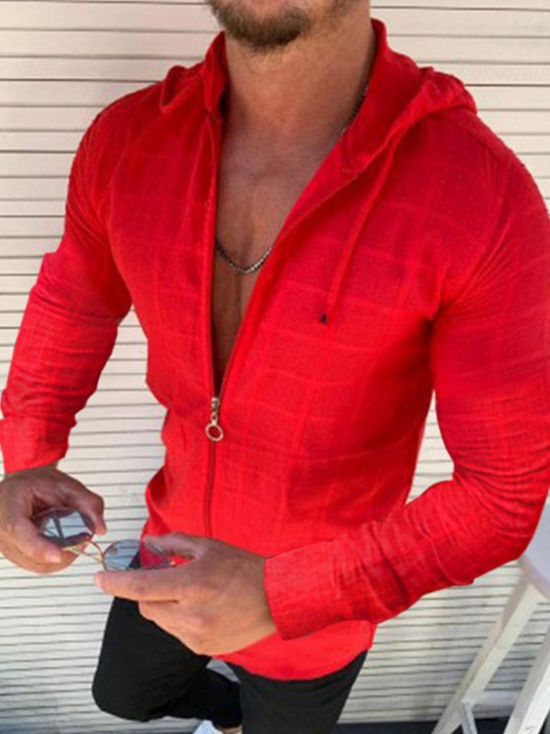 T-shirts Homme Chic Capuche Manches Longues - Rouge