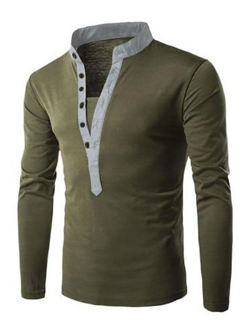 T-shirts Homme Chic Col Bijou Manches Longues - Vert Chasseur