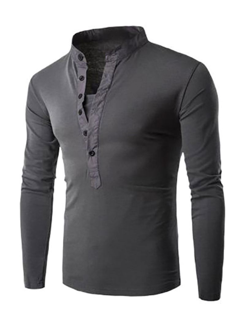 T-shirts Homme Chic Col Bijou Manches Longues - Gris