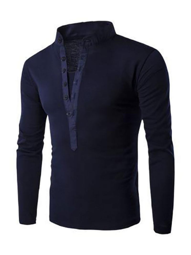 T-shirts Homme Chic Col Bijou Manches Longues - Bleu