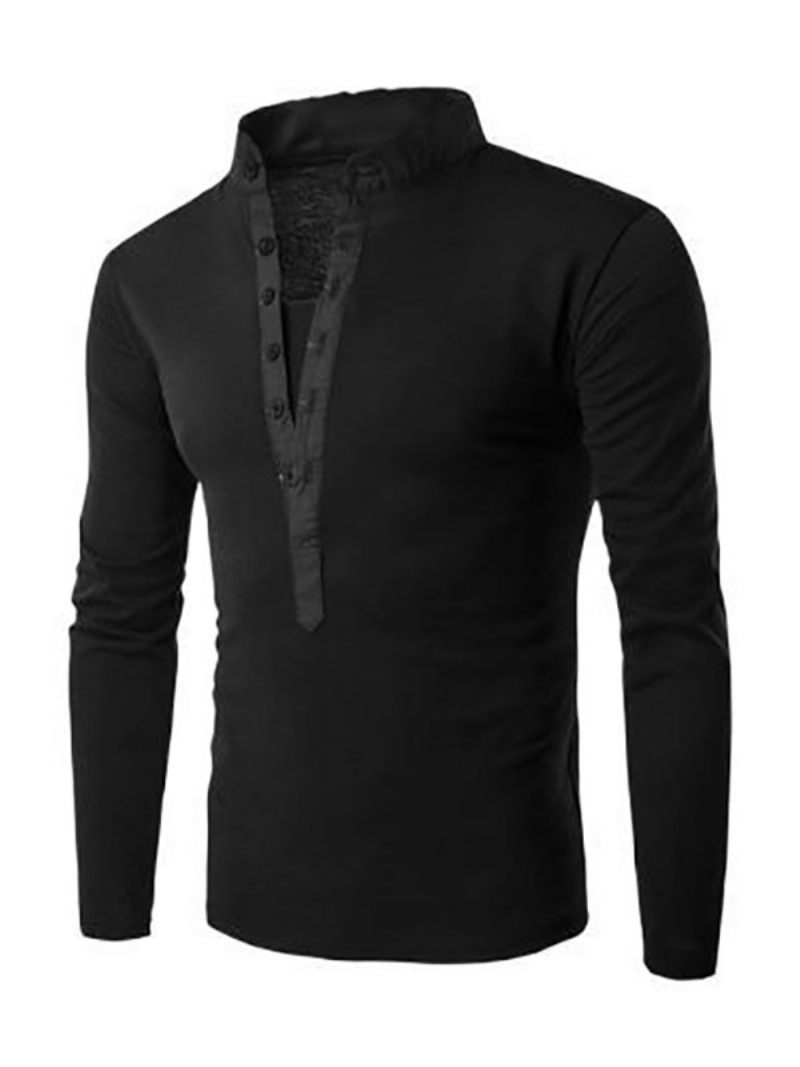 T-shirts Homme Chic Col Bijou Manches Longues - Noir