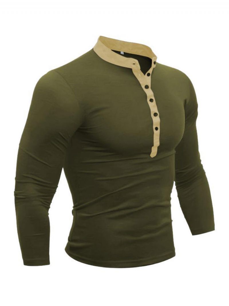 T-shirts Homme Chic Col Bijou Manches Longues - Vert Chasseur