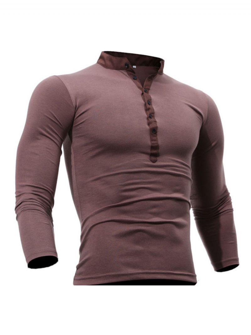 T-shirts Homme Chic Col Bijou Manches Longues - Chocolat