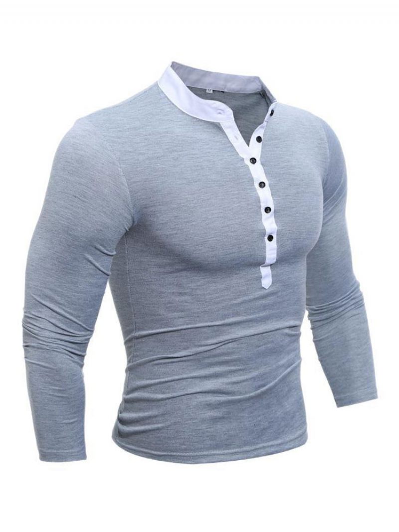 T-shirts Homme Chic Col Bijou Manches Longues - Gris Clair