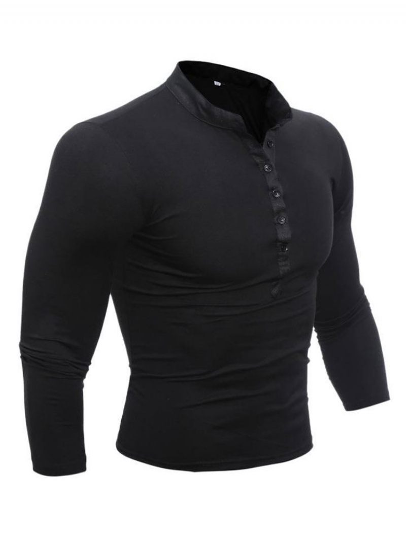 T-shirts Homme Chic Col Bijou Manches Longues - Noir