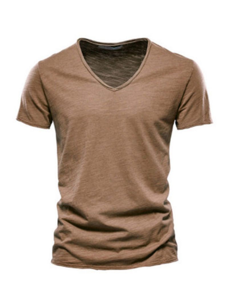 T-shirts Homme Chic Col V Manches Courtes - Marron Café