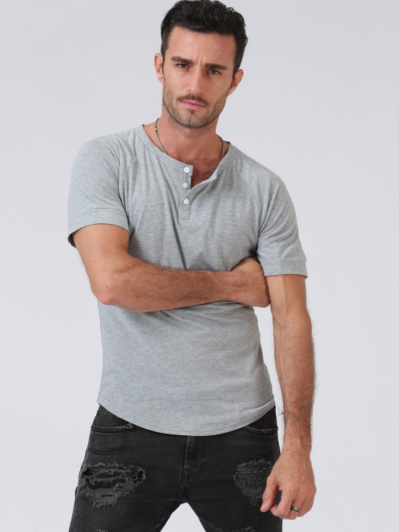 T-shirts Pour Hommes Casual Jewel Neck Manches Courtes - Gris Clair