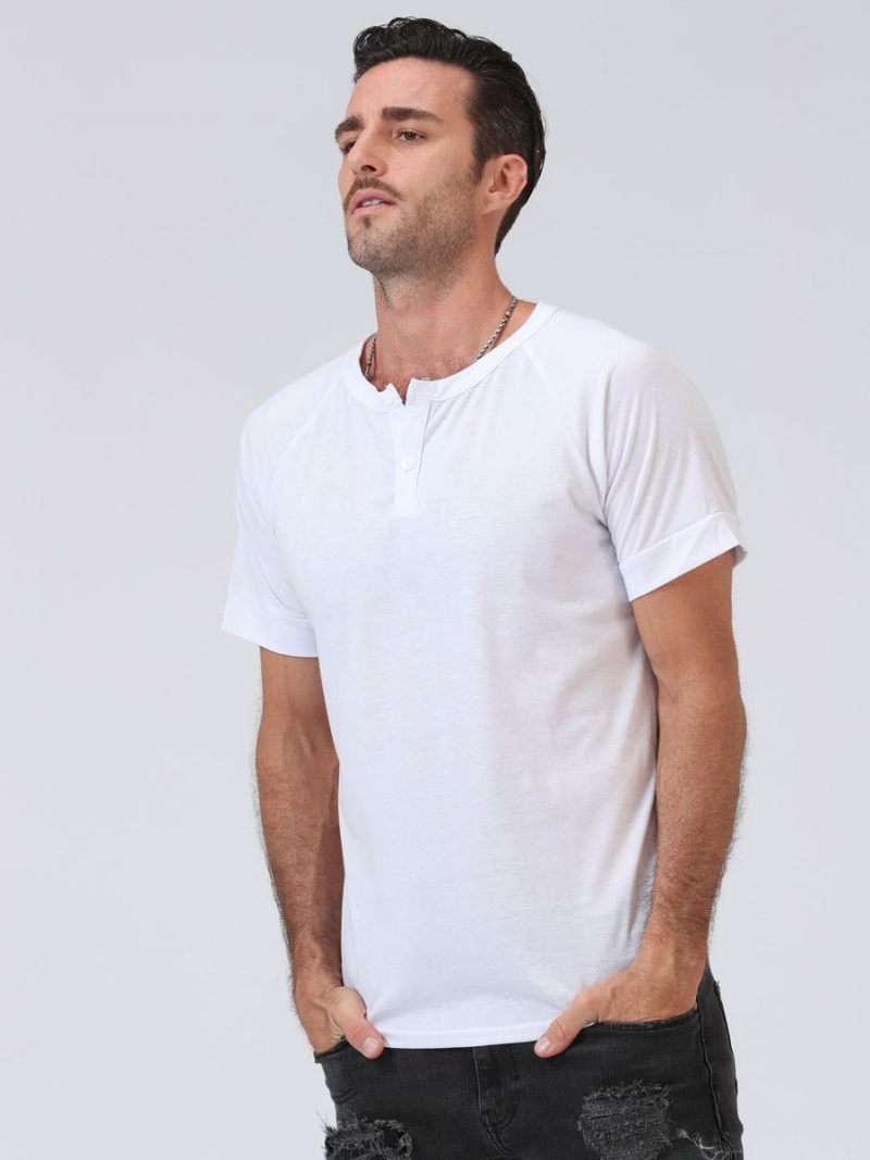 T-shirts Pour Hommes Casual Jewel Neck Manches Courtes - Blanc