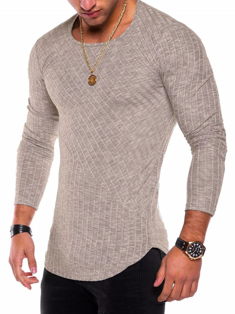 T-shirts Pour Hommes Casual Jewel Neck Manches Longues - Kaki