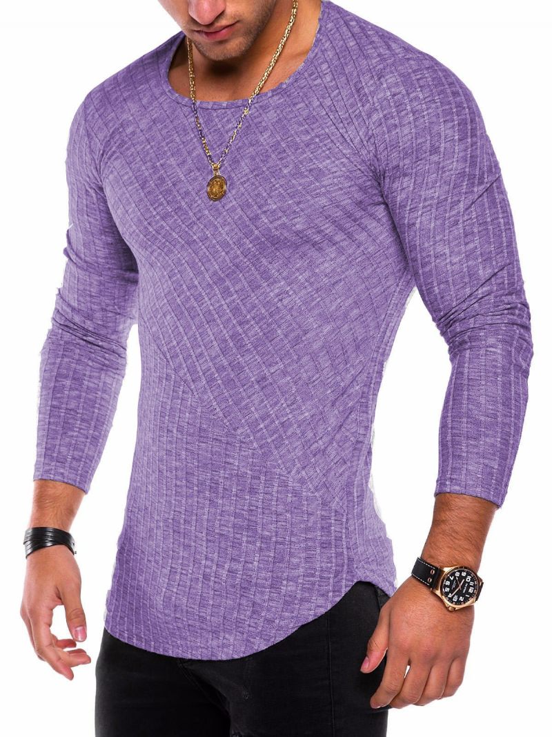 T-shirts Pour Hommes Casual Jewel Neck Manches Longues - Violet