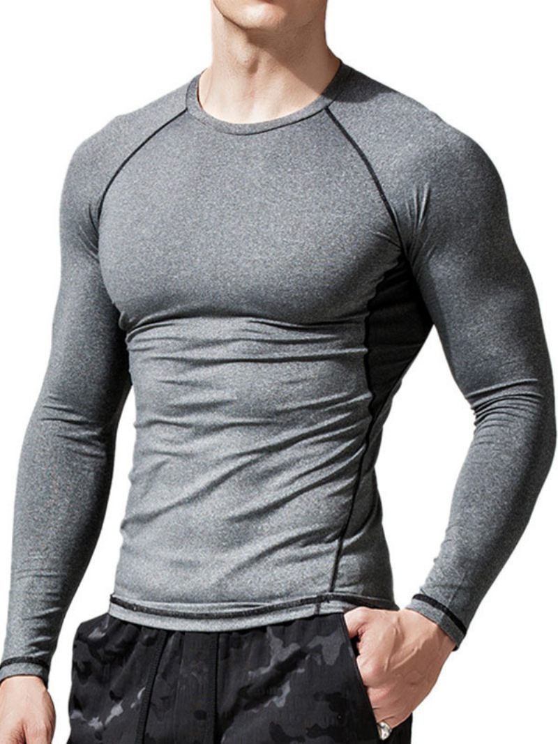 T-shirts Pour Hommes Casual Jewel Neck Manches Longues - Gris