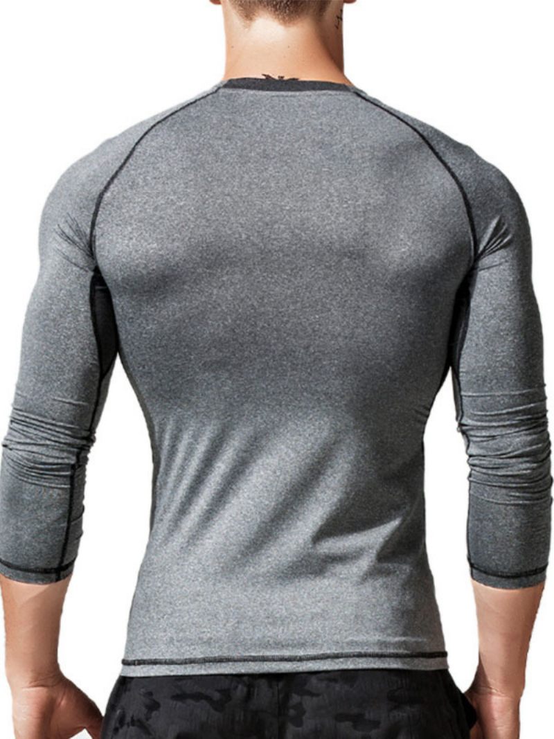 T-shirts Pour Hommes Casual Jewel Neck Manches Longues - Gris