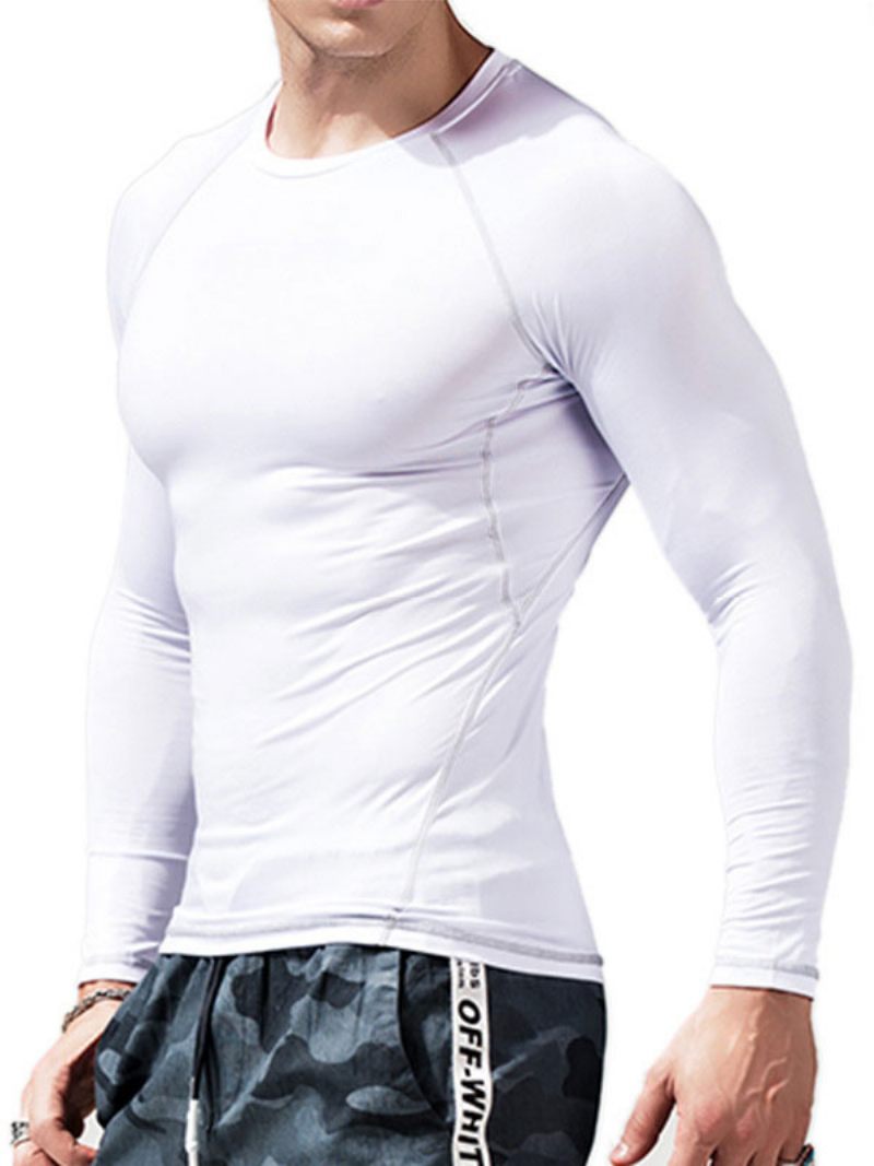 T-shirts Pour Hommes Casual Jewel Neck Manches Longues - Blanc