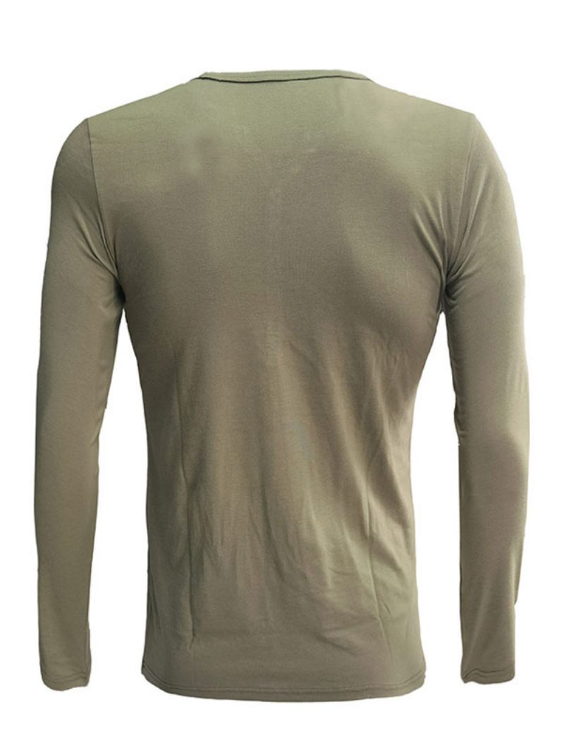 T-shirts Pour Hommes Casual Jewel Neck Manches Longues - Olive