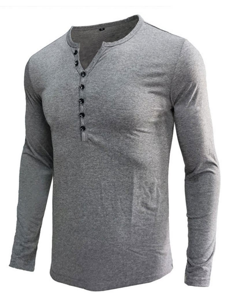 T-shirts Pour Hommes Casual Jewel Neck Manches Longues - Gris Clair