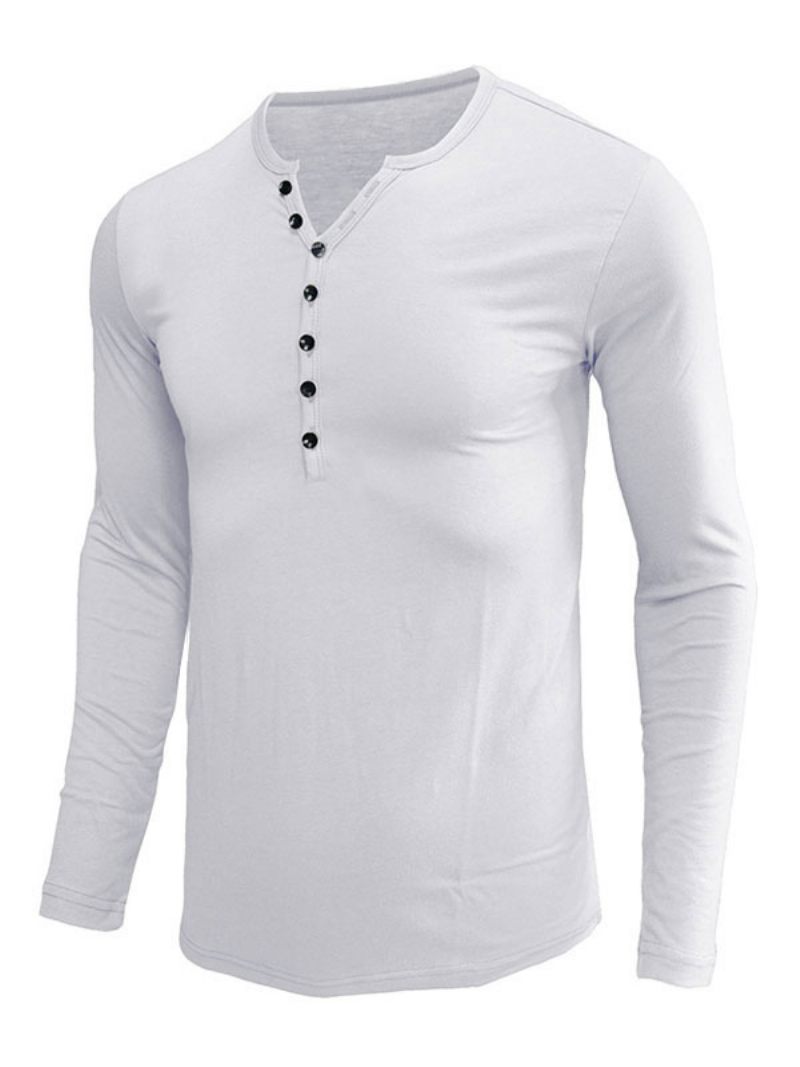 T-shirts Pour Hommes Casual Jewel Neck Manches Longues - Blanc