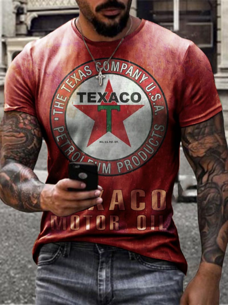 T-shirts Pour Hommes Col Bijou Classique Imprimé Manches Courtes - Rouge