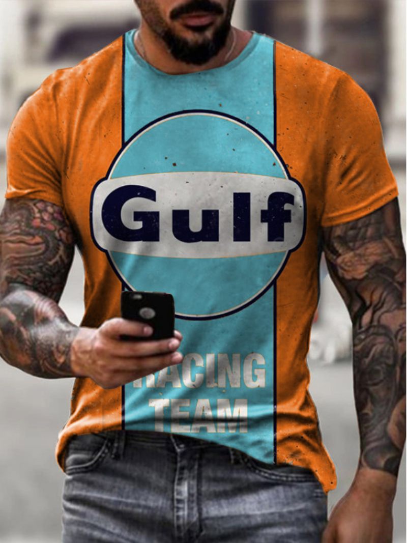 T-shirts Pour Hommes Col Bijou Classique Imprimé Manches Courtes - Orange