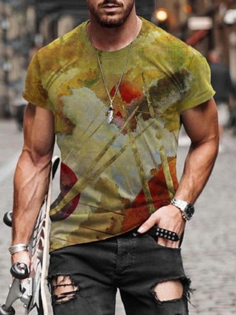 T-shirts Pour Hommes Col Bijou Classique Imprimé Manches Courtes