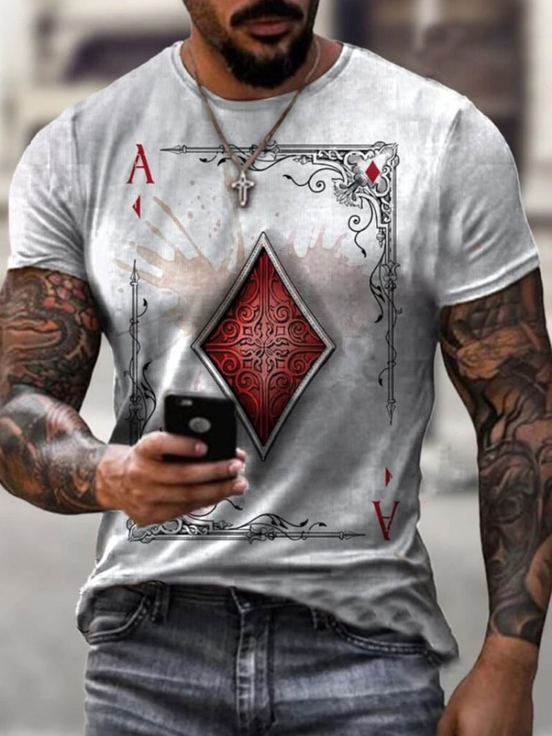 T-shirts Pour Hommes Col Bijou Imprimé Manches Courtes - Gris Clair